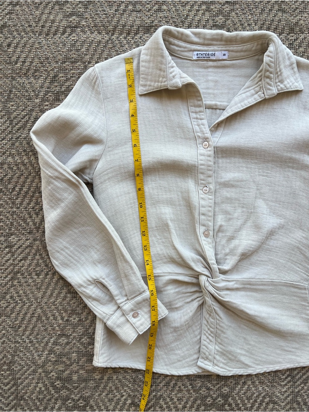 Stateside Beige Twist Front Button Down Top XS Soft Knit Long Sleeve - Picture 3 of 6